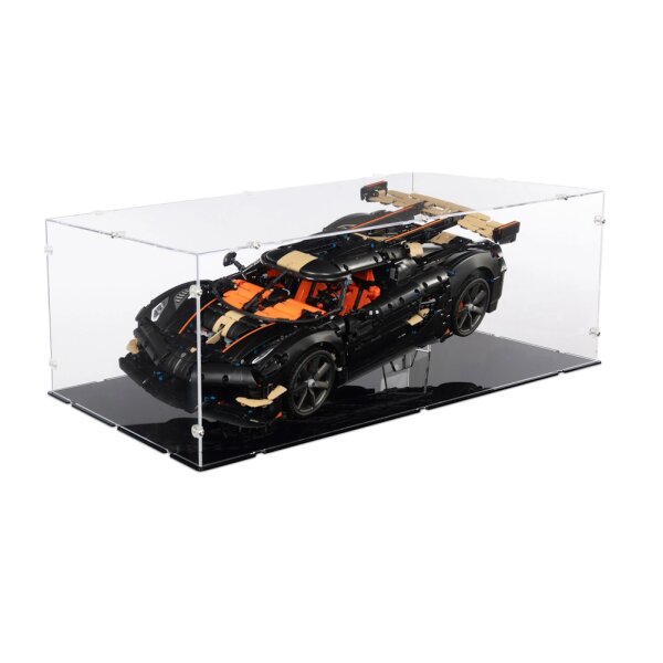 Pr&eacute;sentoir et support XL en acrylique pour LEGO&reg; 42232 Megacar Sadairs Spear de Koenigsegg (avec fond noir)