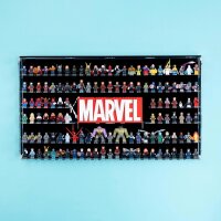 Acrylic wall display for 128 LEGO&reg; Marvel minifigures and Marvel logo 76313 (with black background)