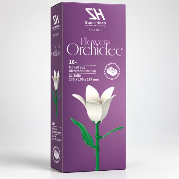 Stone Heap - Single White Orchid Flower (31 Pieces)