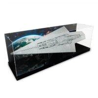 Pr&eacute;sentoir et support sp&eacute;ciaux en acrylique XL, adapt&eacute;s au mod&egrave;le IKEA KALLAXpour LEGO&reg; 75457 Star Wars - Le Super Destroyer Stellaire de classe Executor (inclin&eacute; &ndash; avec image de fond et sol noir)